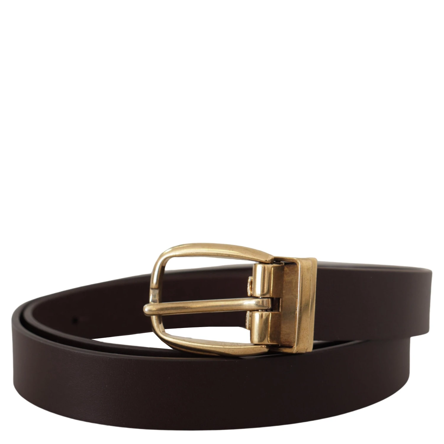 Dark Brown Calf Leather Gold Tone Metal Buckle