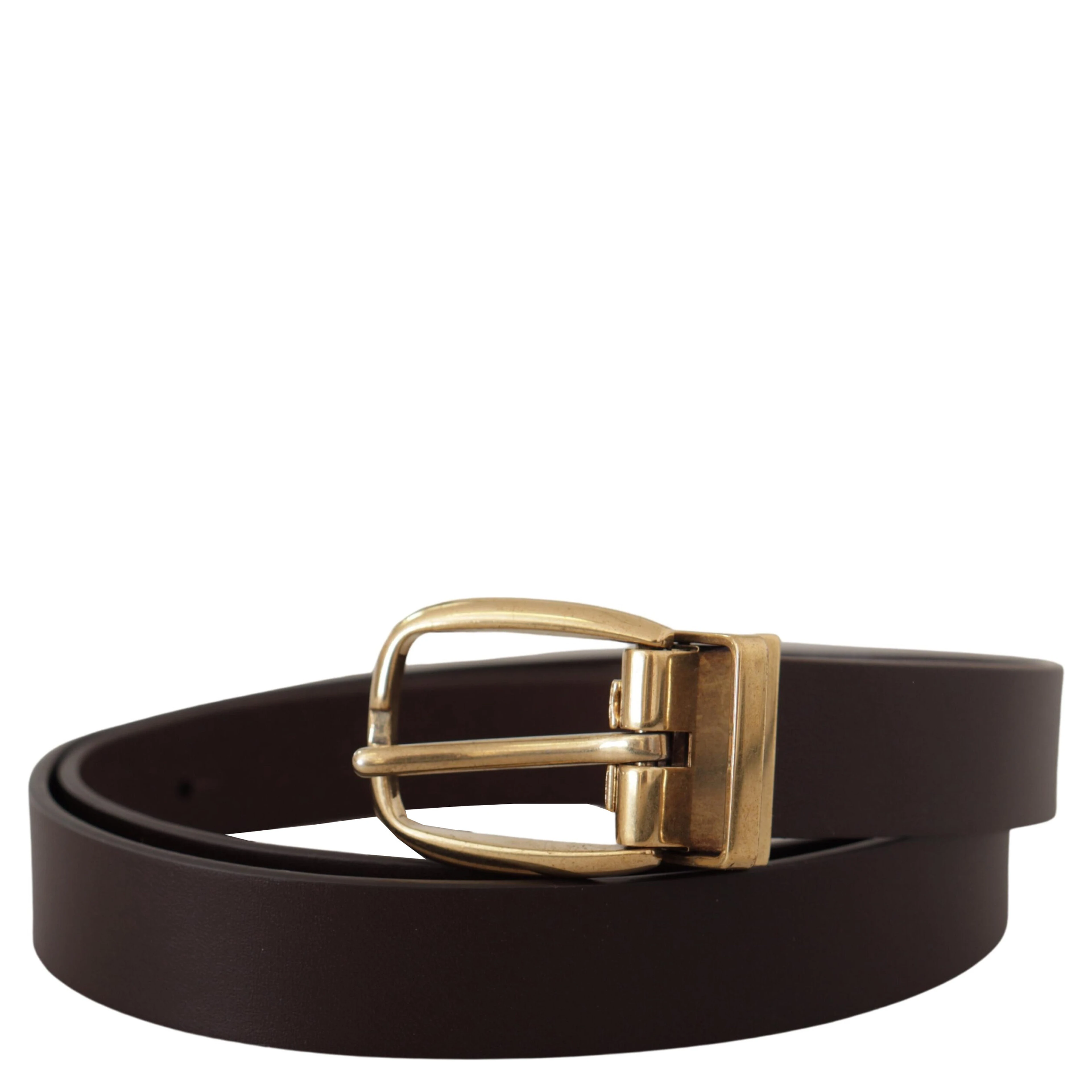 Dark Brown Calf Leather Gold Tone Metal Buckle