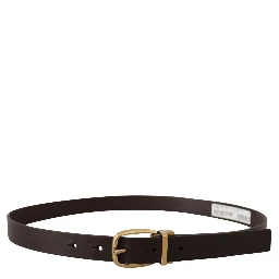Dark Brown Calf Leather Gold Tone Metal Buckle