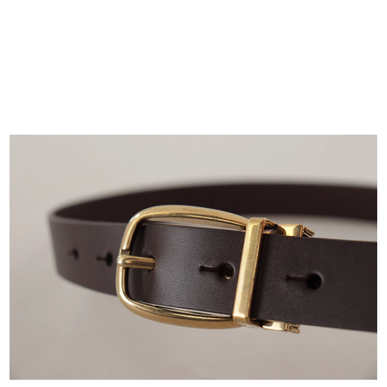 Dark Brown Calf Leather Gold Tone Metal Buckle
