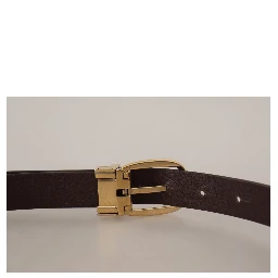 Dark Brown Calf Leather Gold Tone Metal Buckle