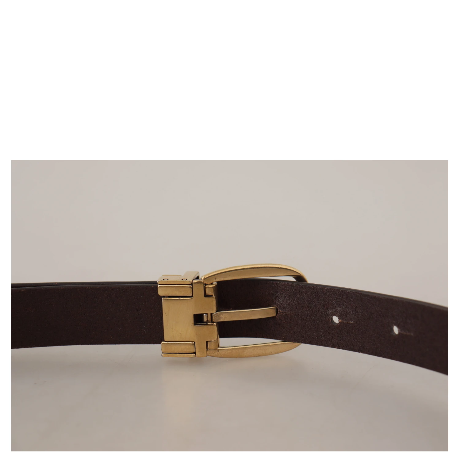 Dark Brown Calf Leather Gold Tone Metal Buckle