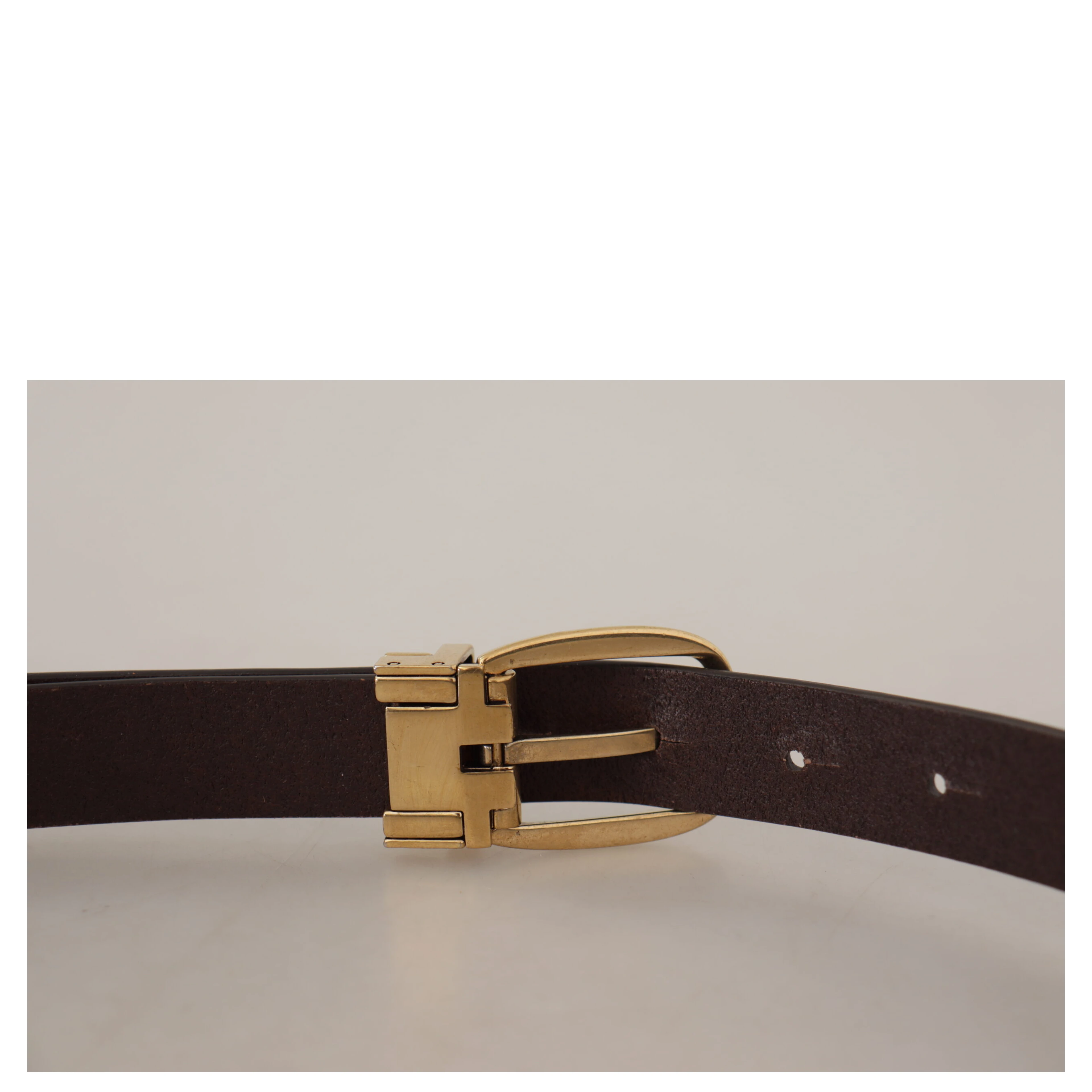 Dark Brown Calf Leather Gold Tone Metal Buckle