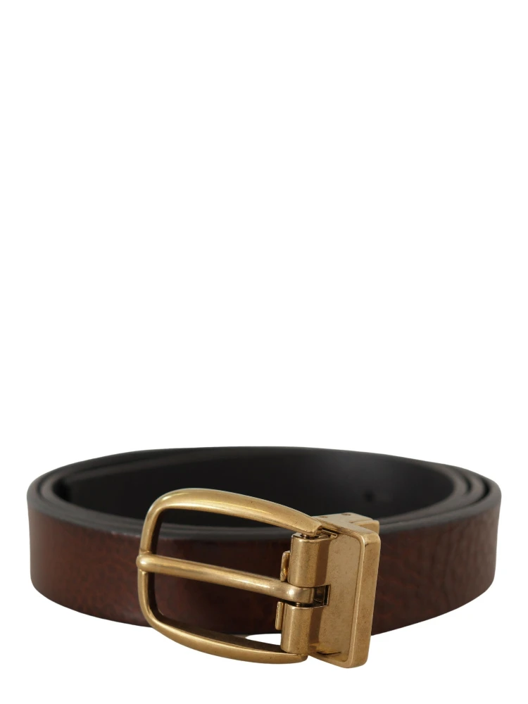 Brown Leather Classic Vintage Metal Buckle Belt