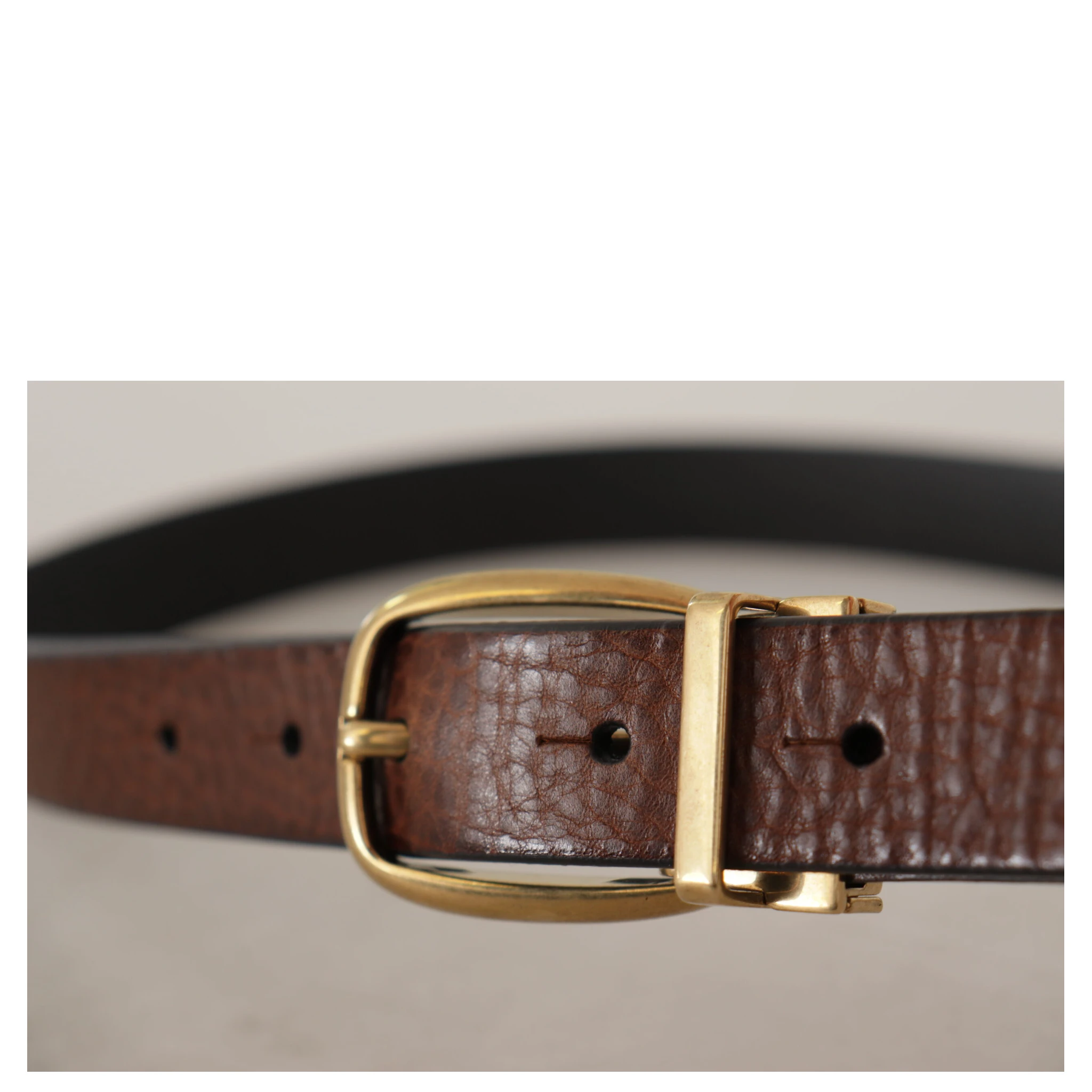 Brown Leather Classic Vintage Metal Buckle Belt