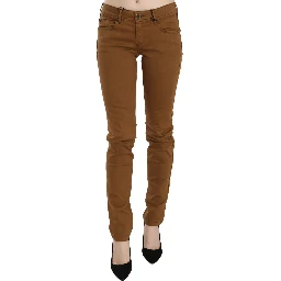 Brown Cotton Mid Waist Skinny Slim Fit Denim Jeans