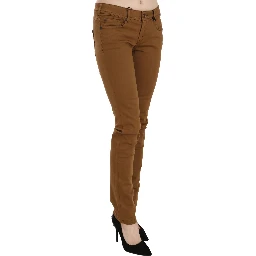 Brown Cotton Mid Waist Skinny Slim Fit Denim Jeans