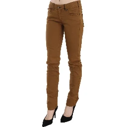 Brown Cotton Mid Waist Skinny Slim Fit Denim Jeans