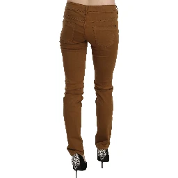 Brown Cotton Mid Waist Skinny Slim Fit Denim Jeans
