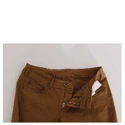 Brown Cotton Mid Waist Skinny Slim Fit Denim Jeans