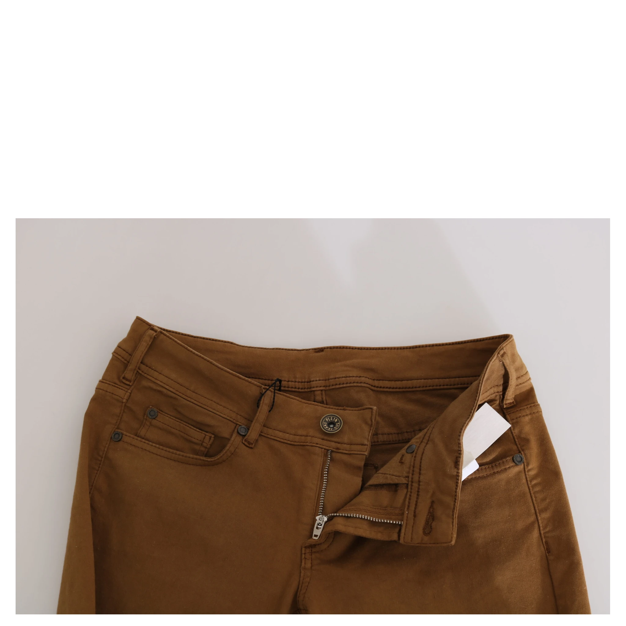 Brown Cotton Mid Waist Skinny Slim Fit Denim Jeans