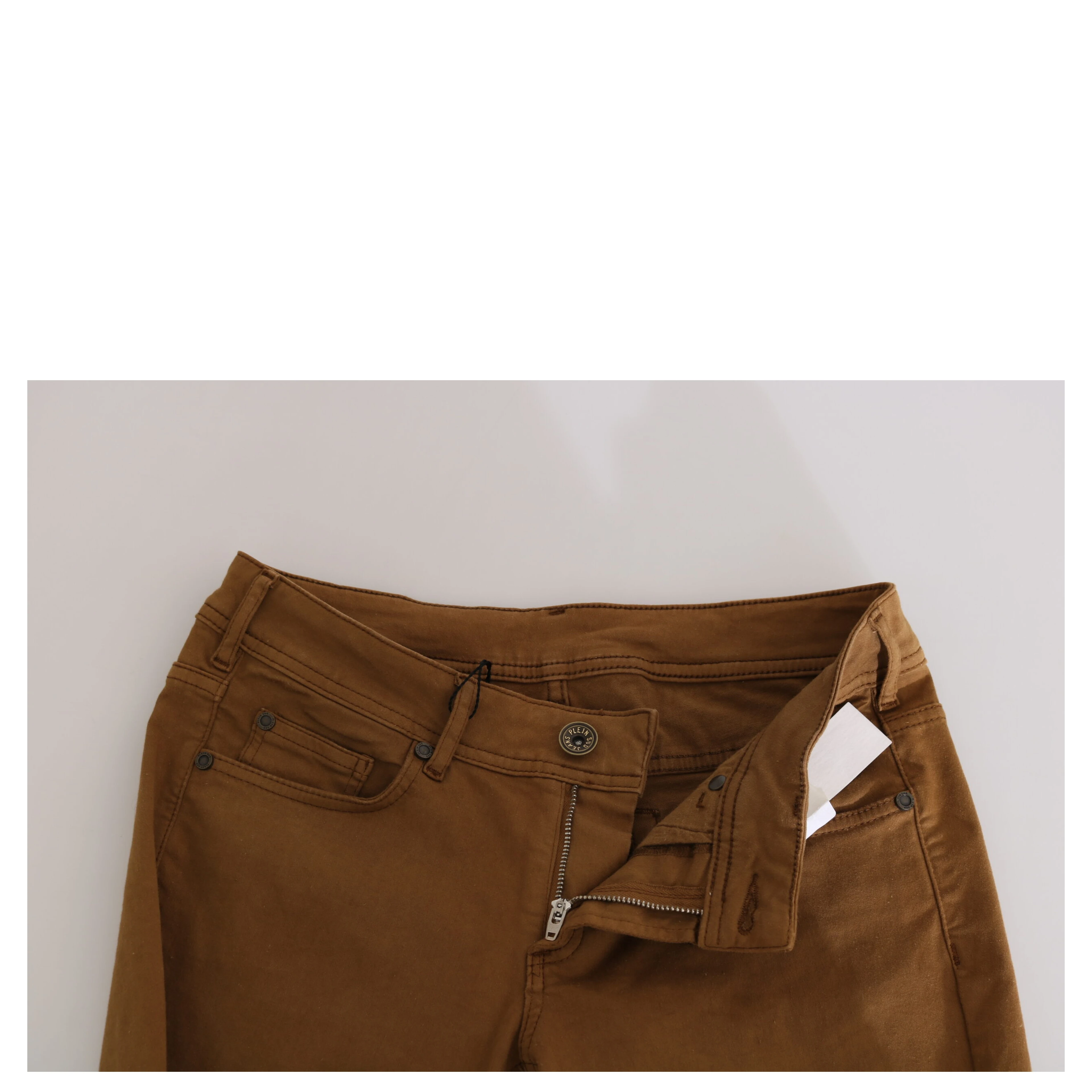 Brown Cotton Mid Waist Skinny Slim Fit Denim Jeans
