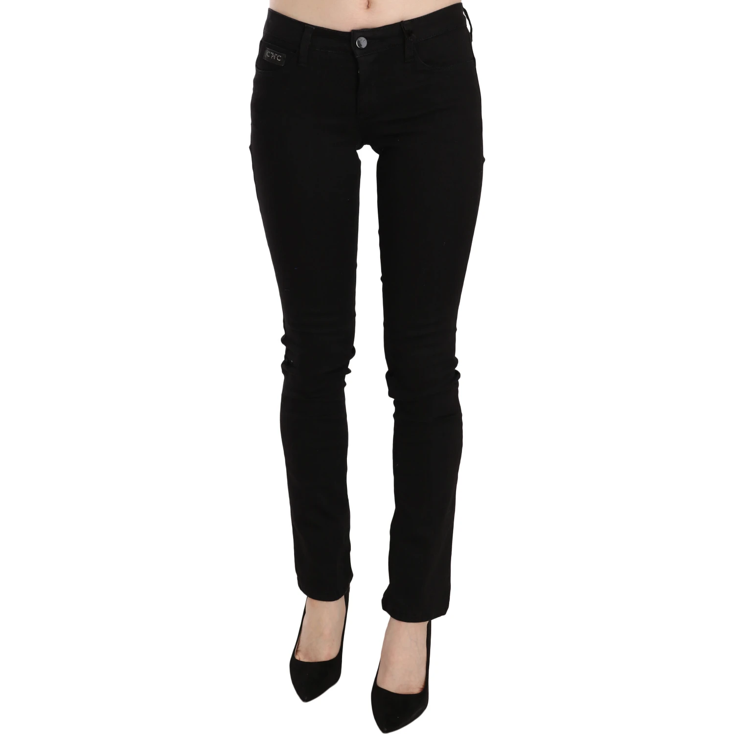 Black Sequined Mid Waist Slim Fit Denim Jeans
