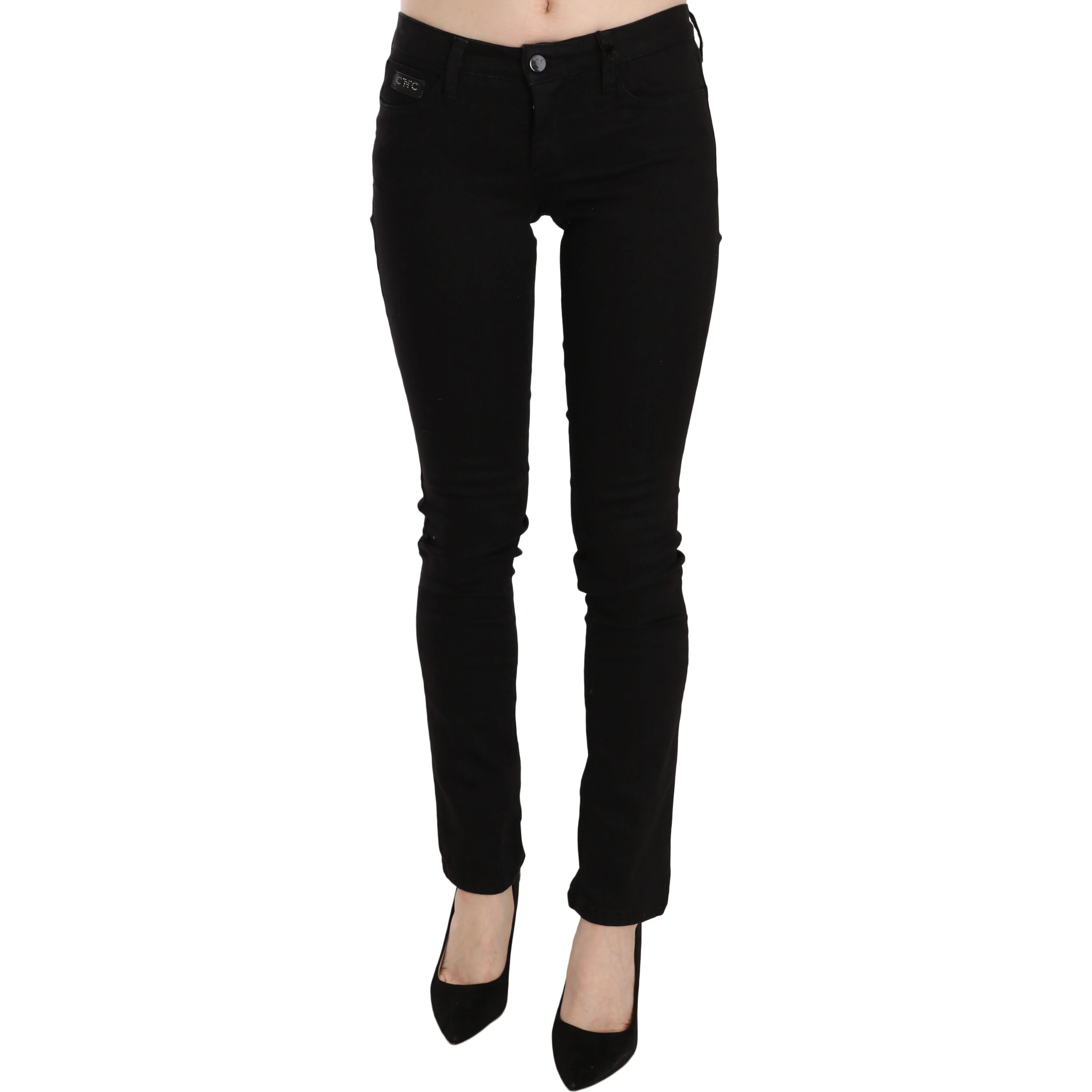 Black Sequined Mid Waist Slim Fit Denim Jeans