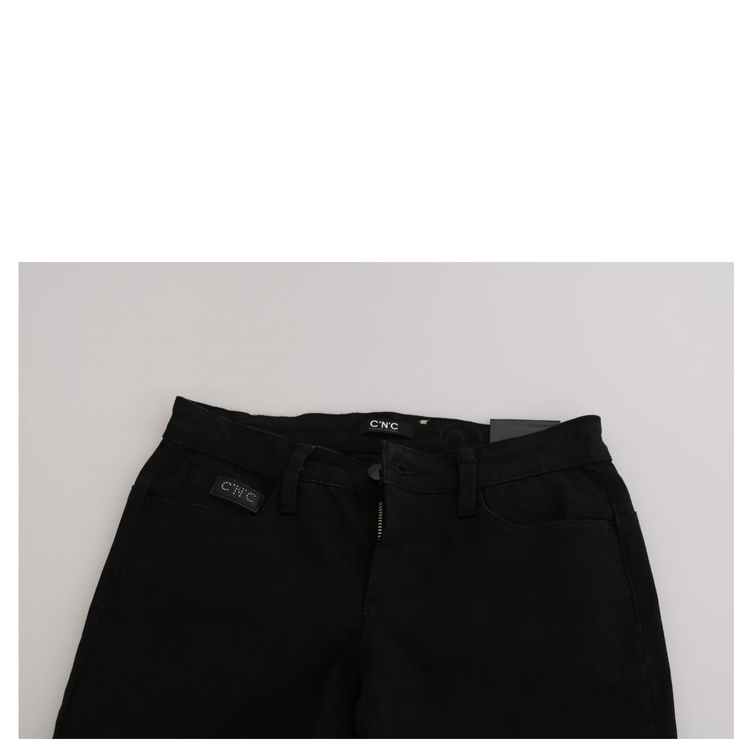 Black Sequined Mid Waist Slim Fit Denim Jeans