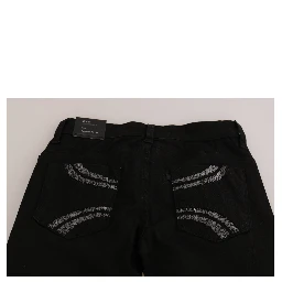 Black Sequined Mid Waist Slim Fit Denim Jeans