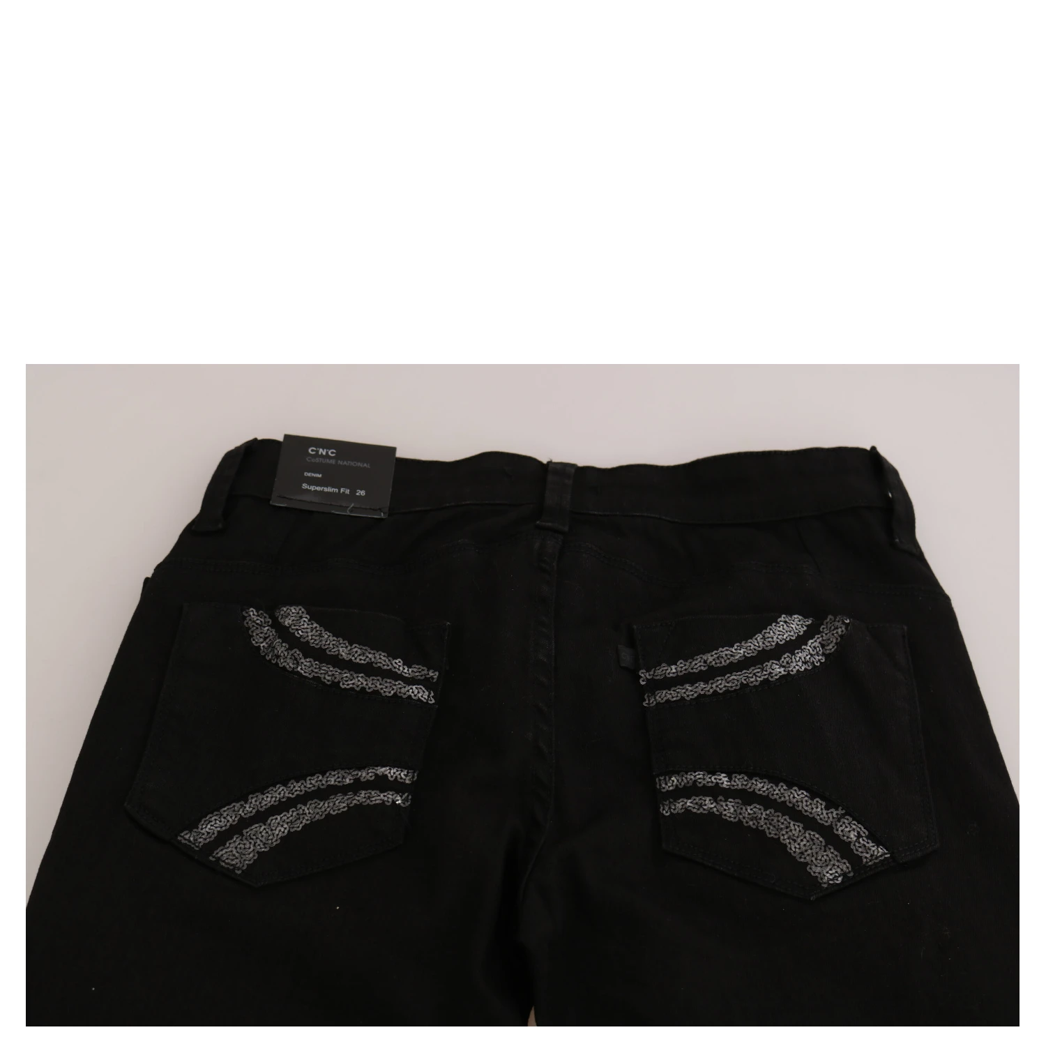 Black Sequined Mid Waist Slim Fit Denim Jeans