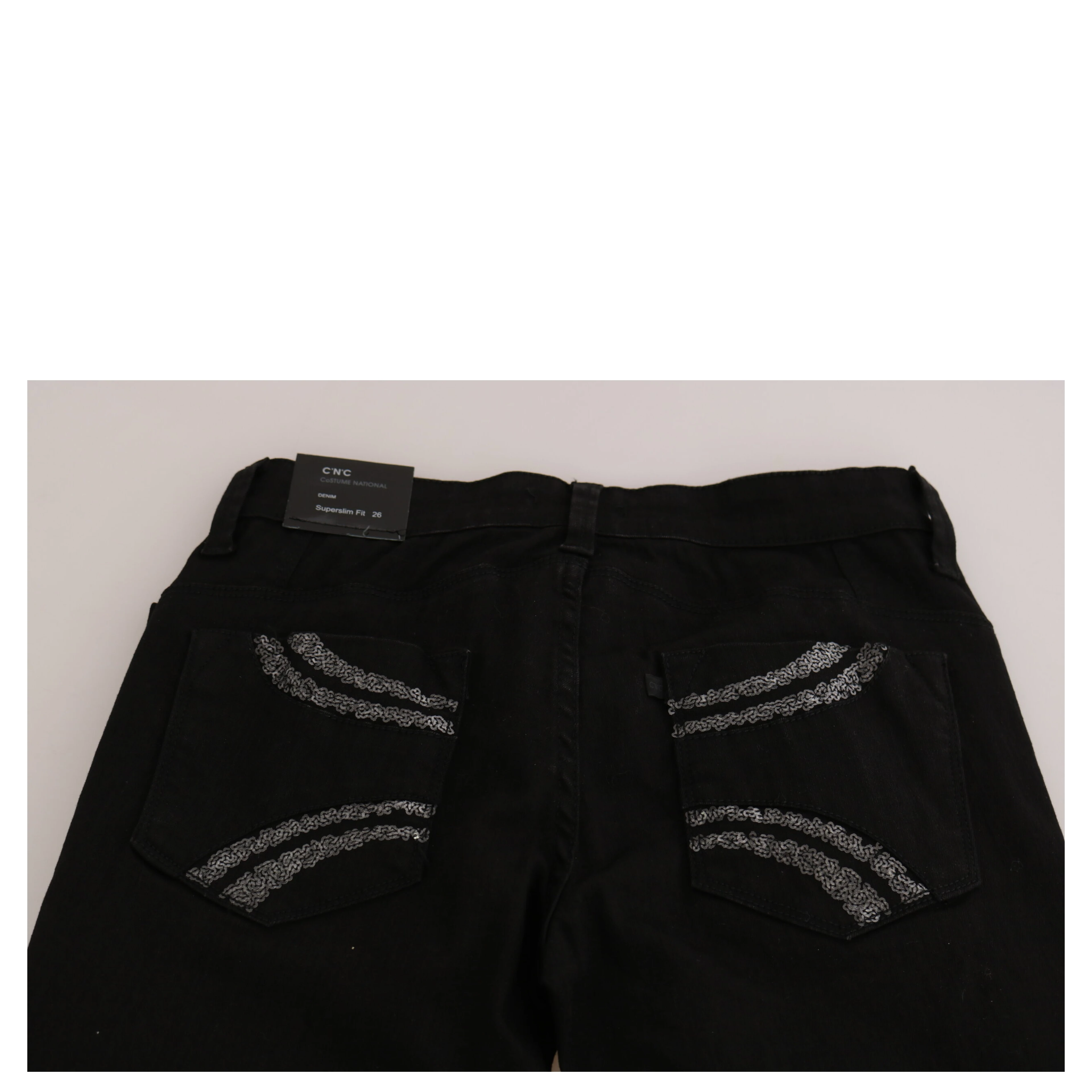 Black Sequined Mid Waist Slim Fit Denim Jeans