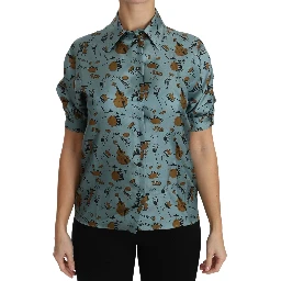 Multicolor Musical Instruments Silk Short sleeve Shirt
