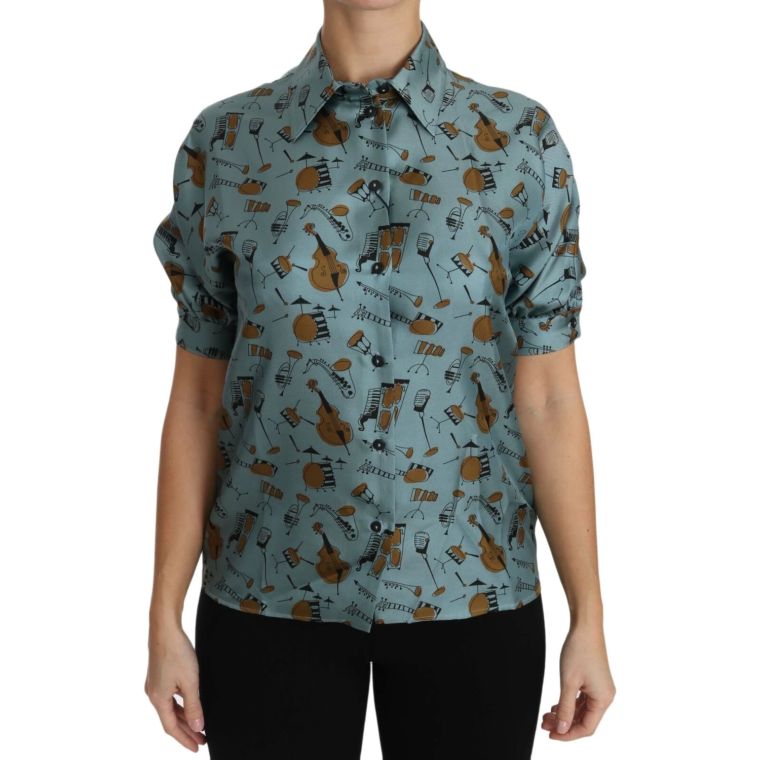Multicolor Musical Instruments Silk Short sleeve Shirt