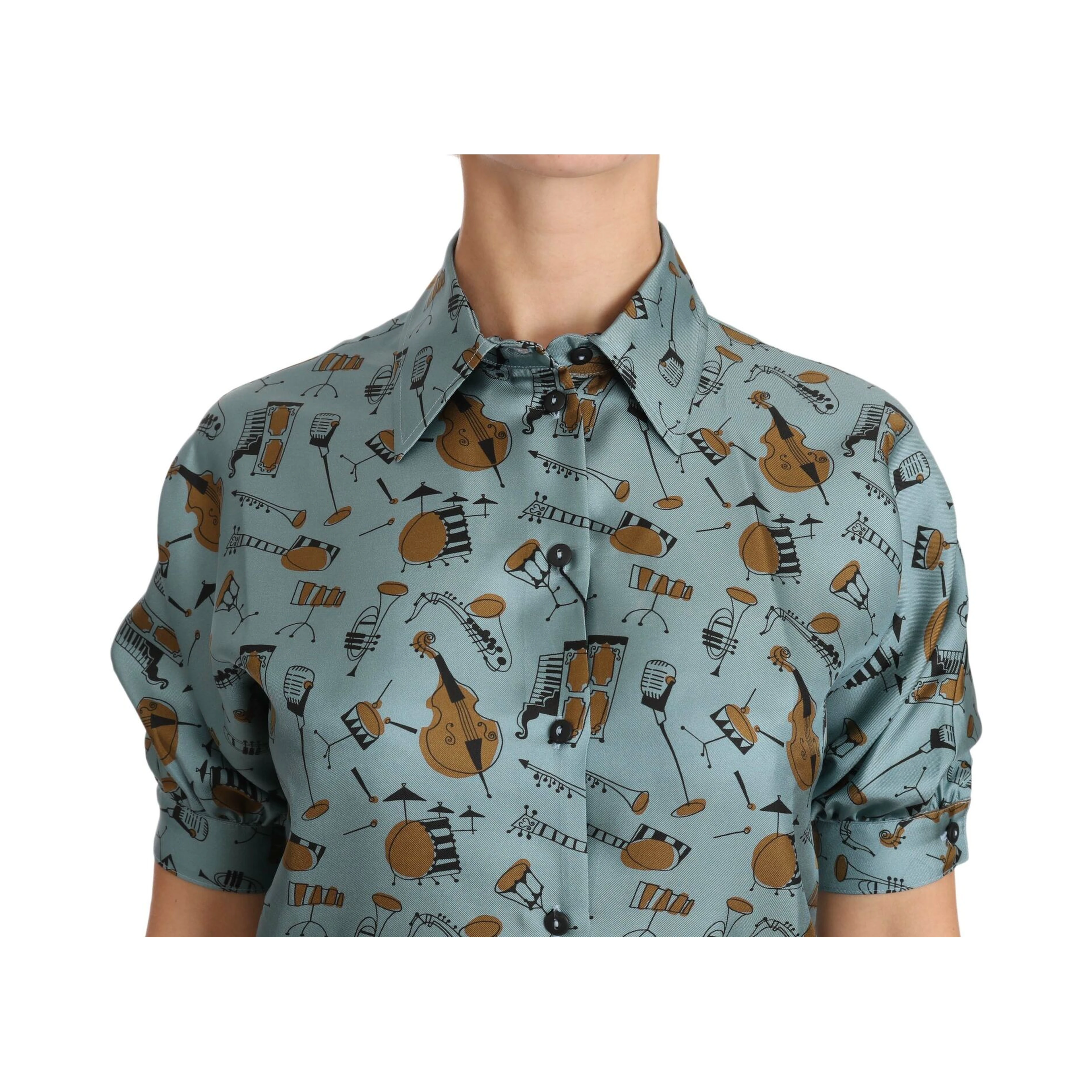 Multicolor Musical Instruments Silk Short sleeve Shirt
