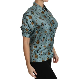 Multicolor Musical Instruments Silk Short sleeve Shirt