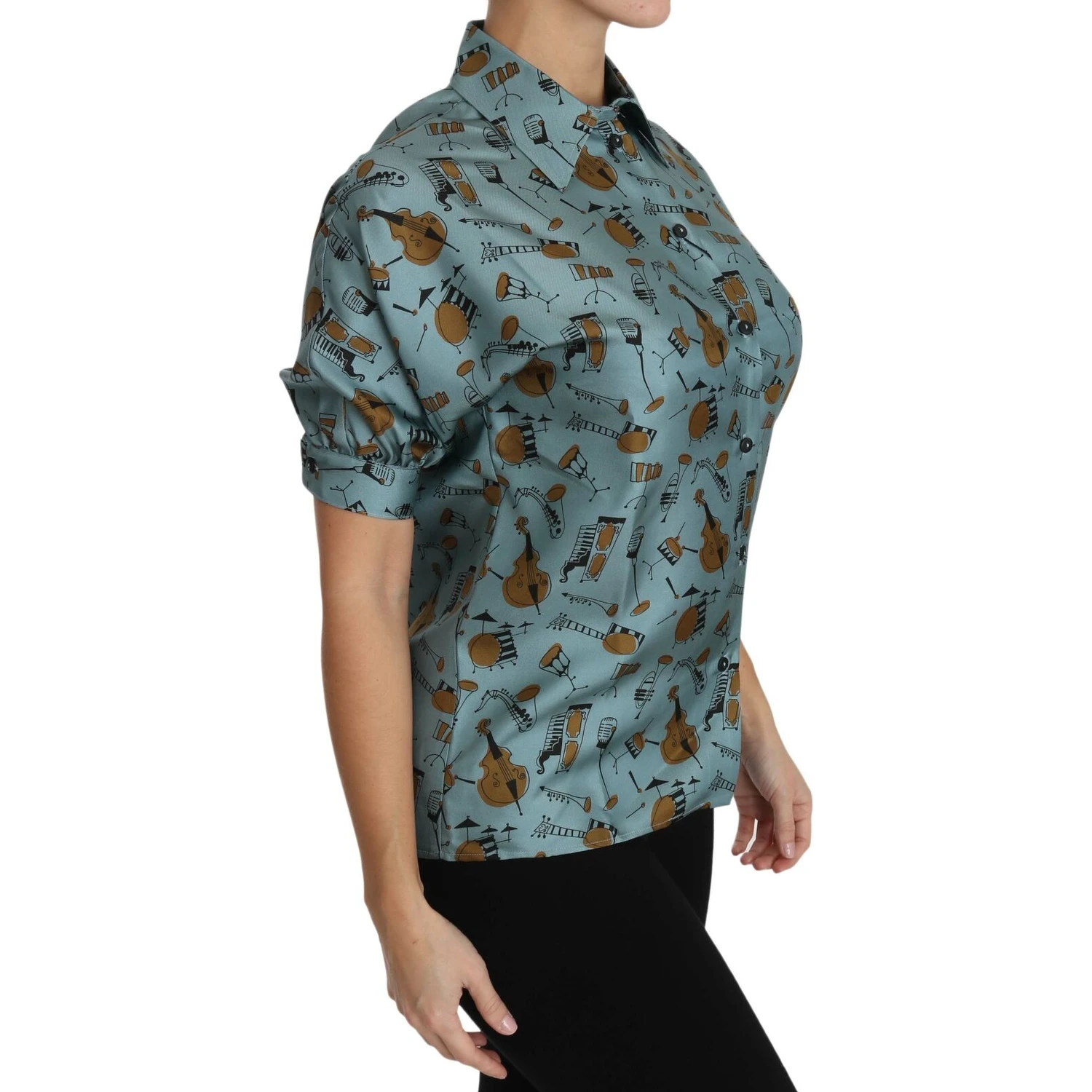 Multicolor Musical Instruments Silk Short sleeve Shirt