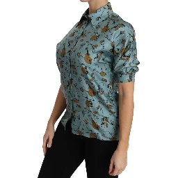 Multicolor Musical Instruments Silk Short sleeve Shirt