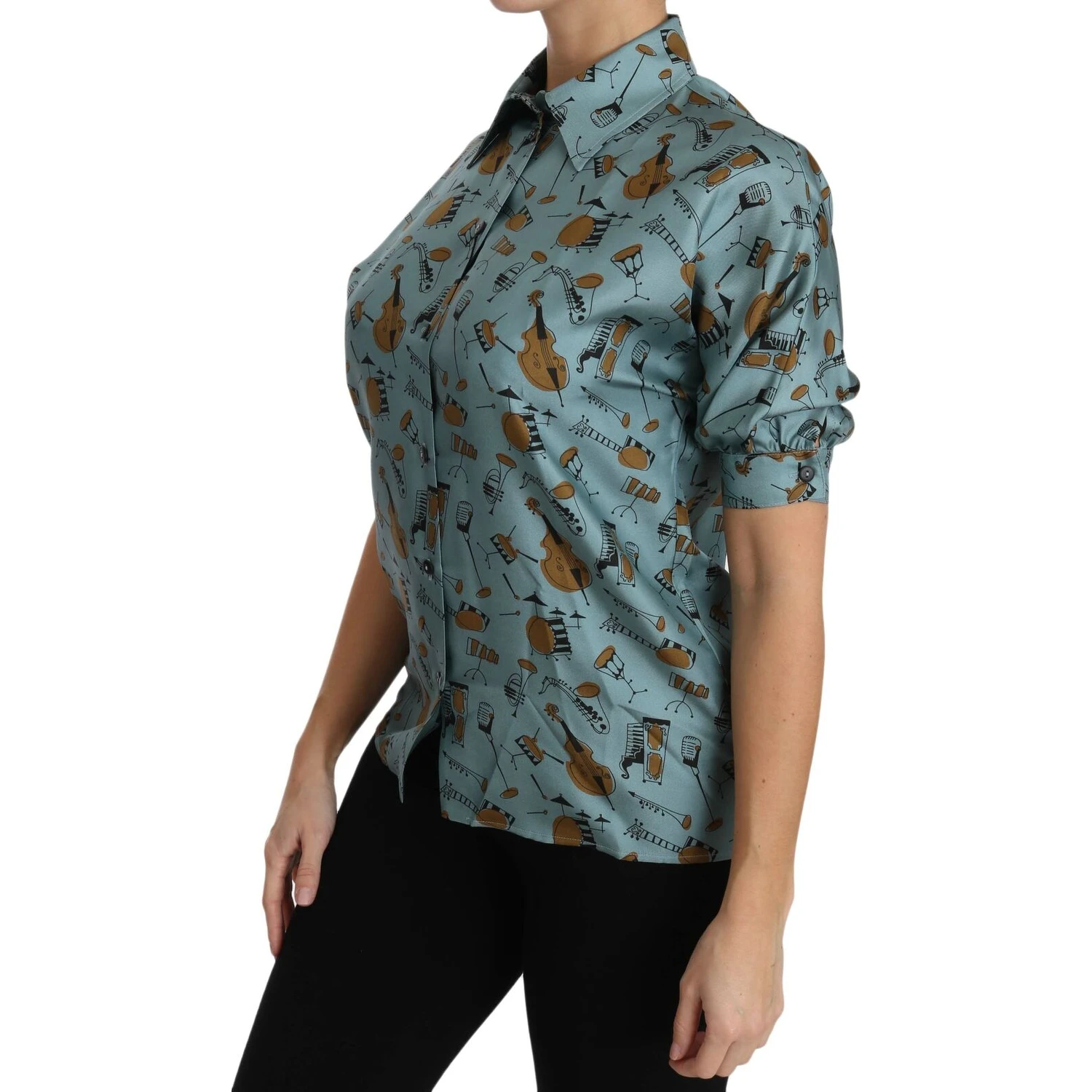 Multicolor Musical Instruments Silk Short sleeve Shirt