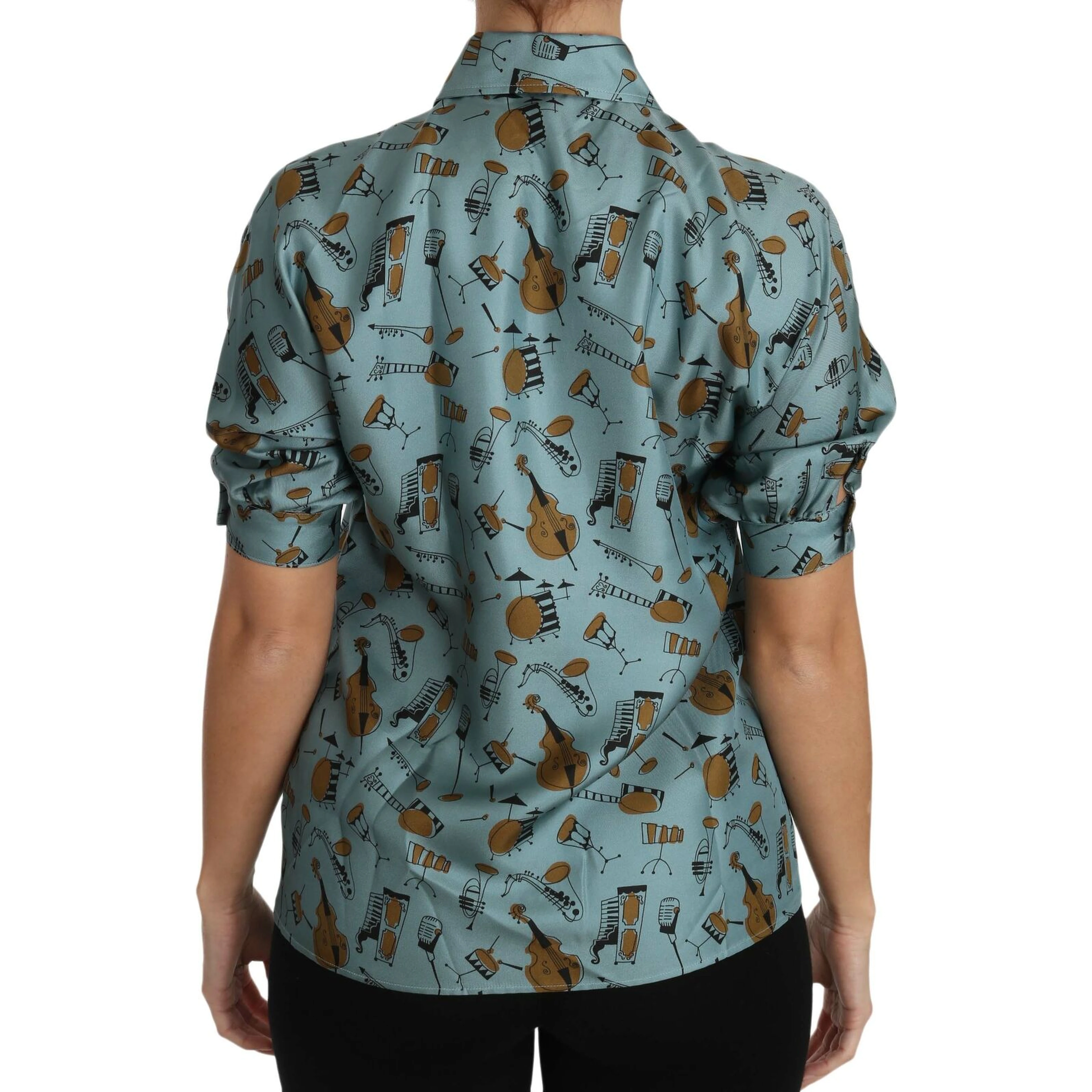 Multicolor Musical Instruments Silk Short sleeve Shirt