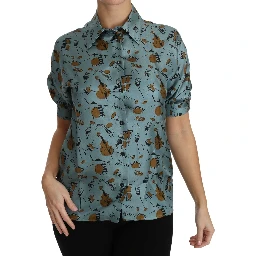 Multicolor Musical Instruments Silk Short sleeve Shirt