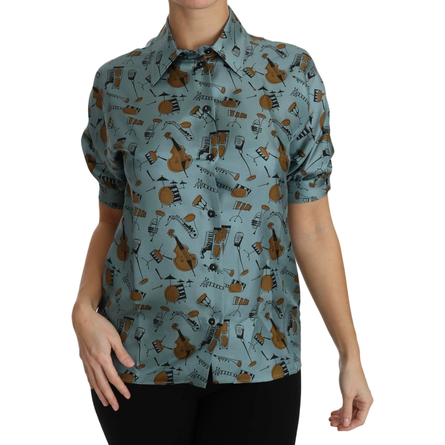 Multicolor Musical Instruments Silk Short sleeve Shirt