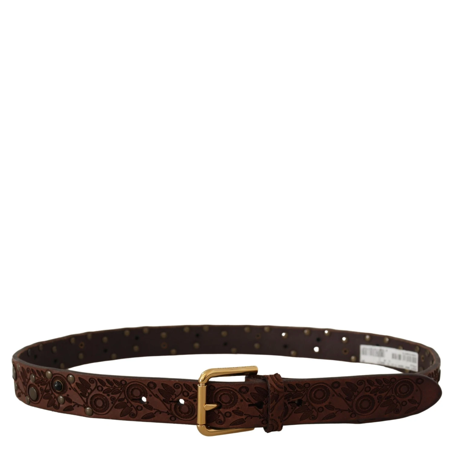 Brown Calf Leather Embossed Gold Metal Buckle