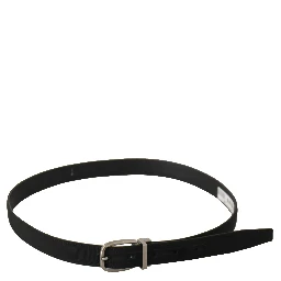 Black Calf Canvas Silver Tone Logo Metal Belt