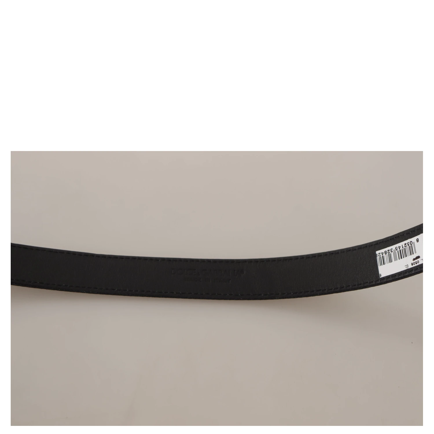 Black Calf Canvas Silver Tone Logo Metal Belt