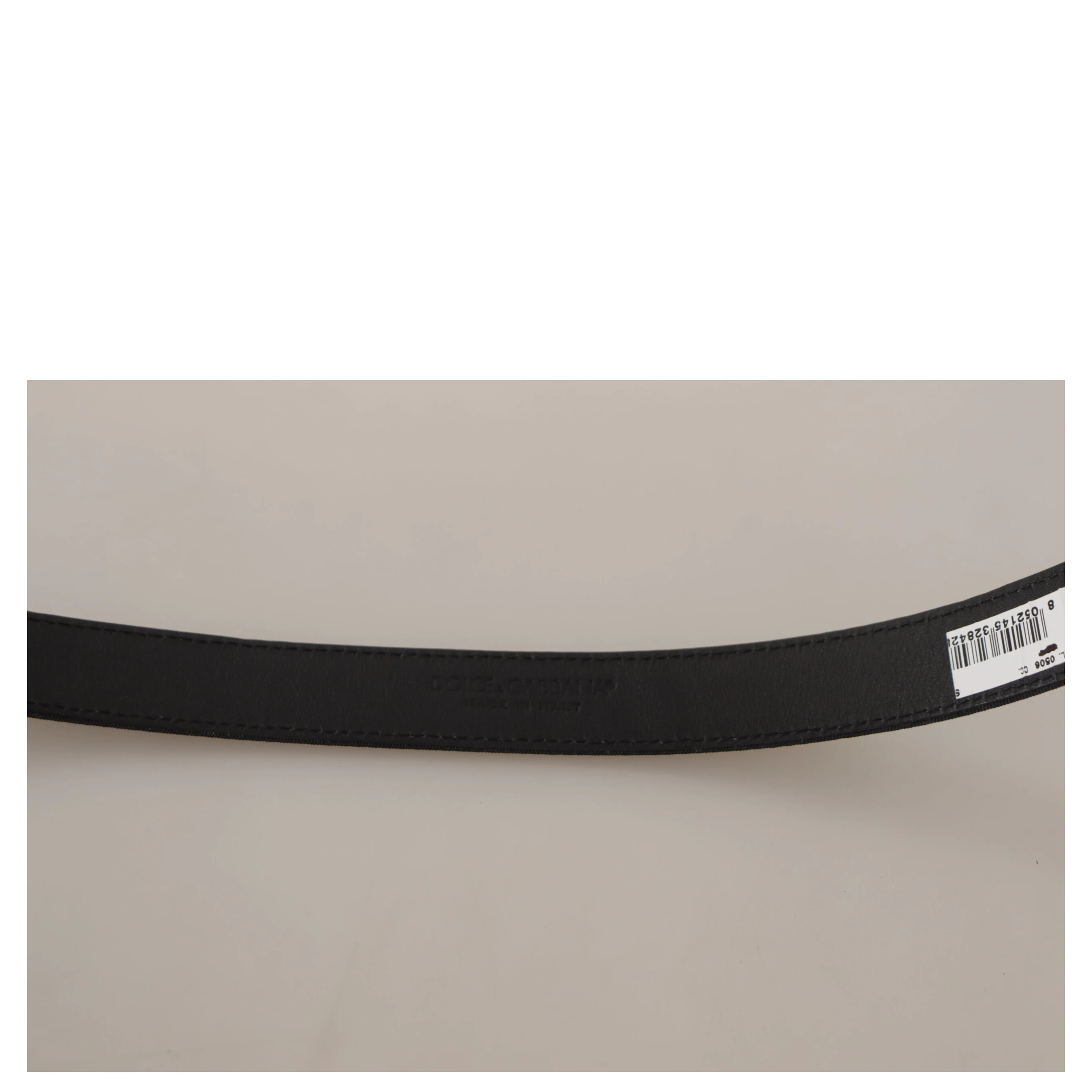 Black Calf Canvas Silver Tone Logo Metal Belt