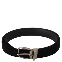 Black Classic Velvet Silver Tone Metal Buckle Belt