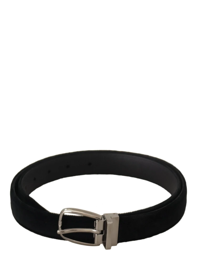 Black Classic Velvet Silver Tone Metal Buckle Belt