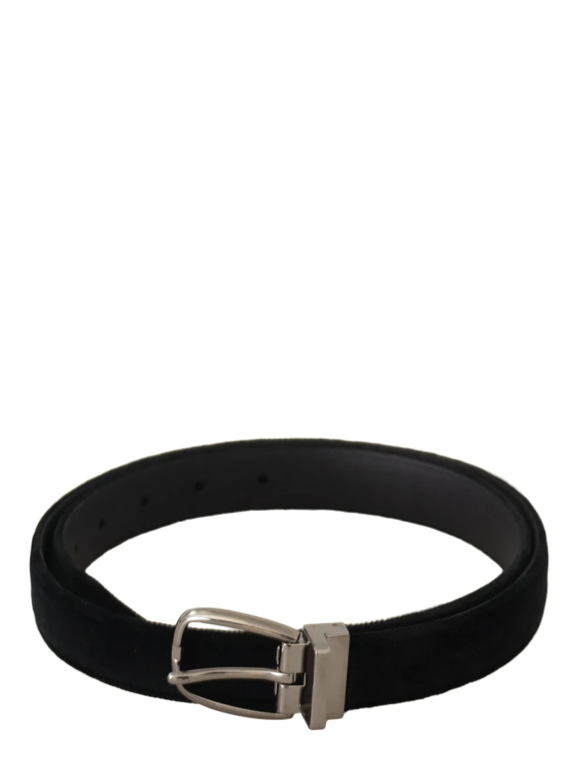 Black Classic Velvet Silver Tone Metal Buckle Belt