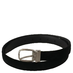 Black Classic Velvet Silver Tone Metal Buckle Belt