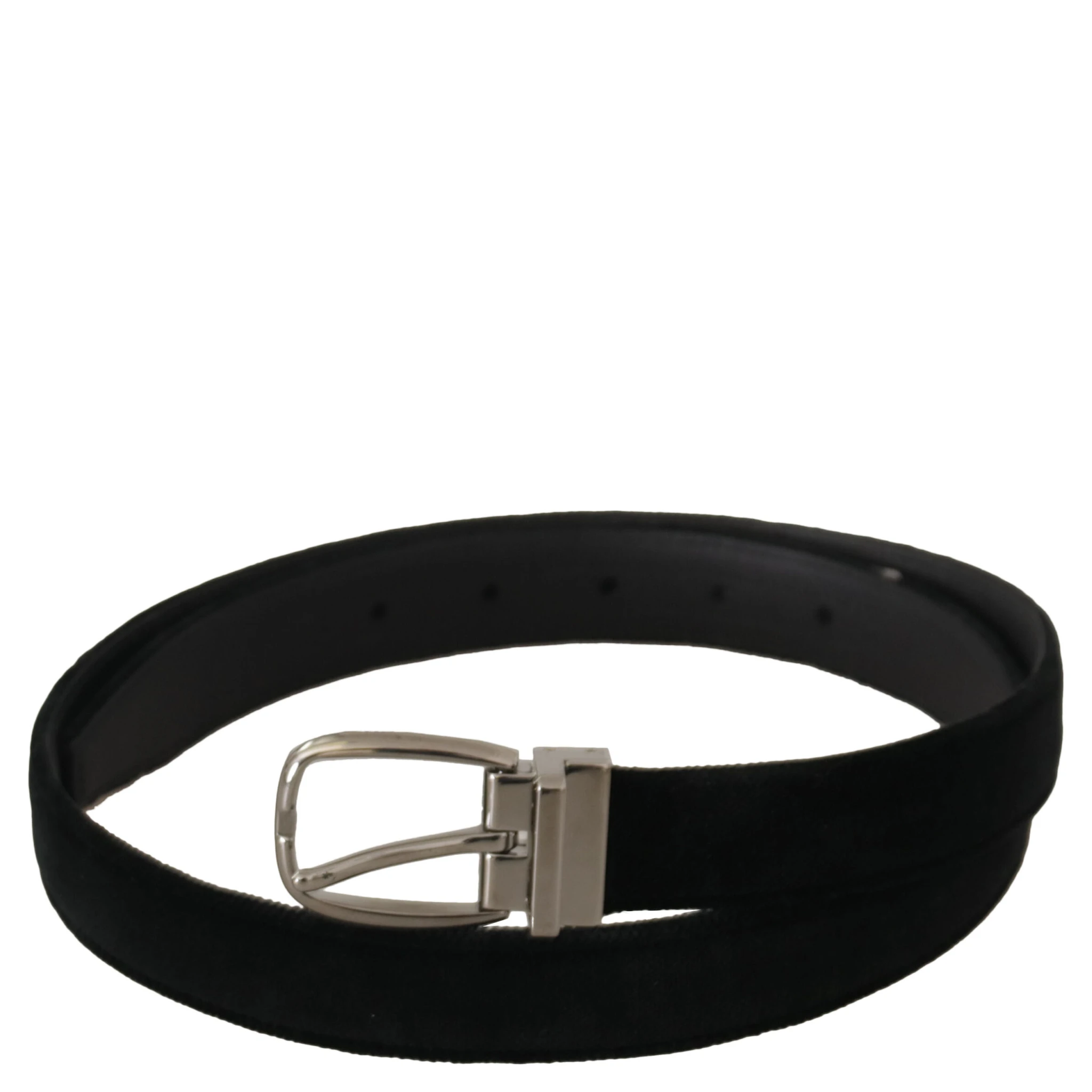 Black Classic Velvet Silver Tone Metal Buckle Belt