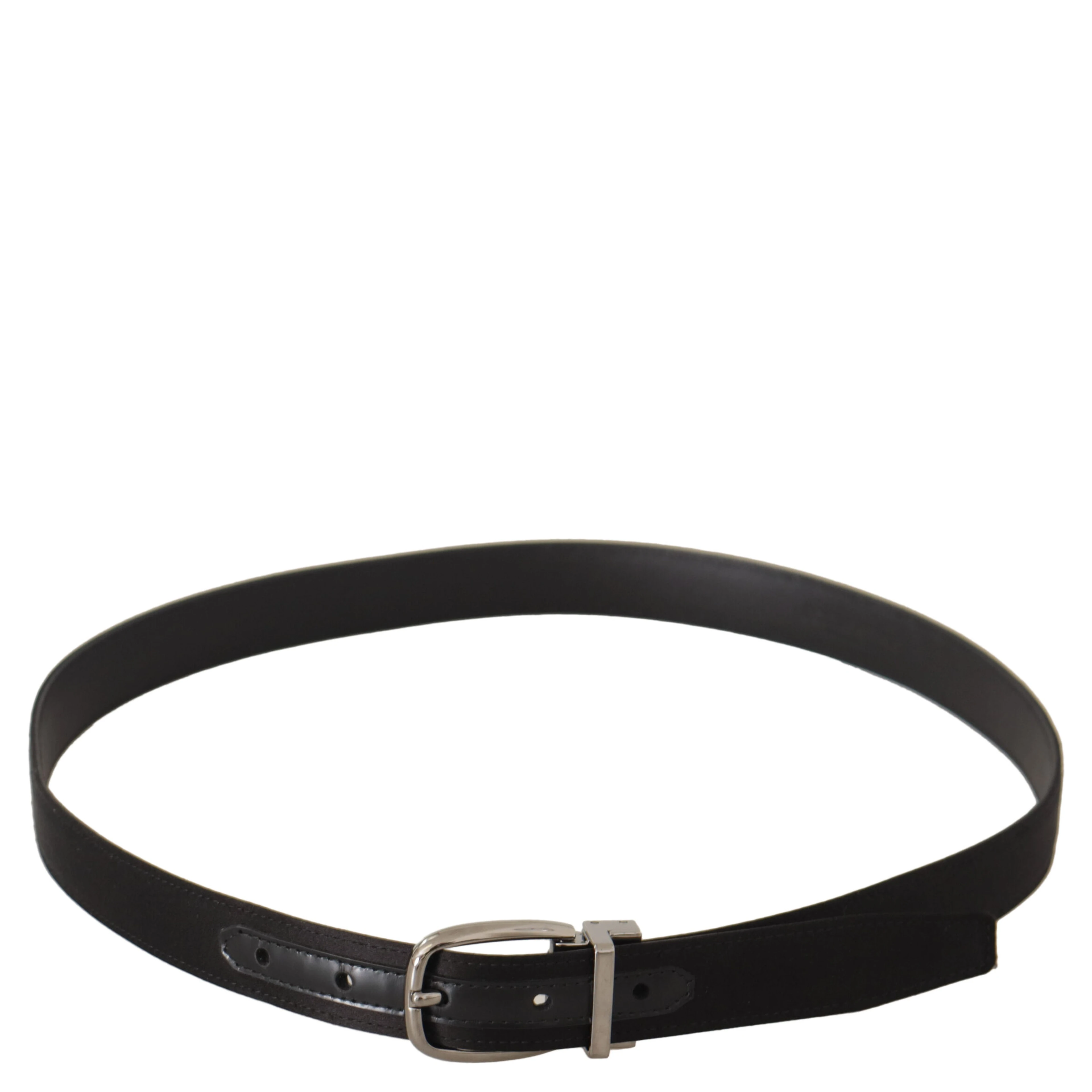 Black Calf Leather Silver Logo Metal Buckle Belt