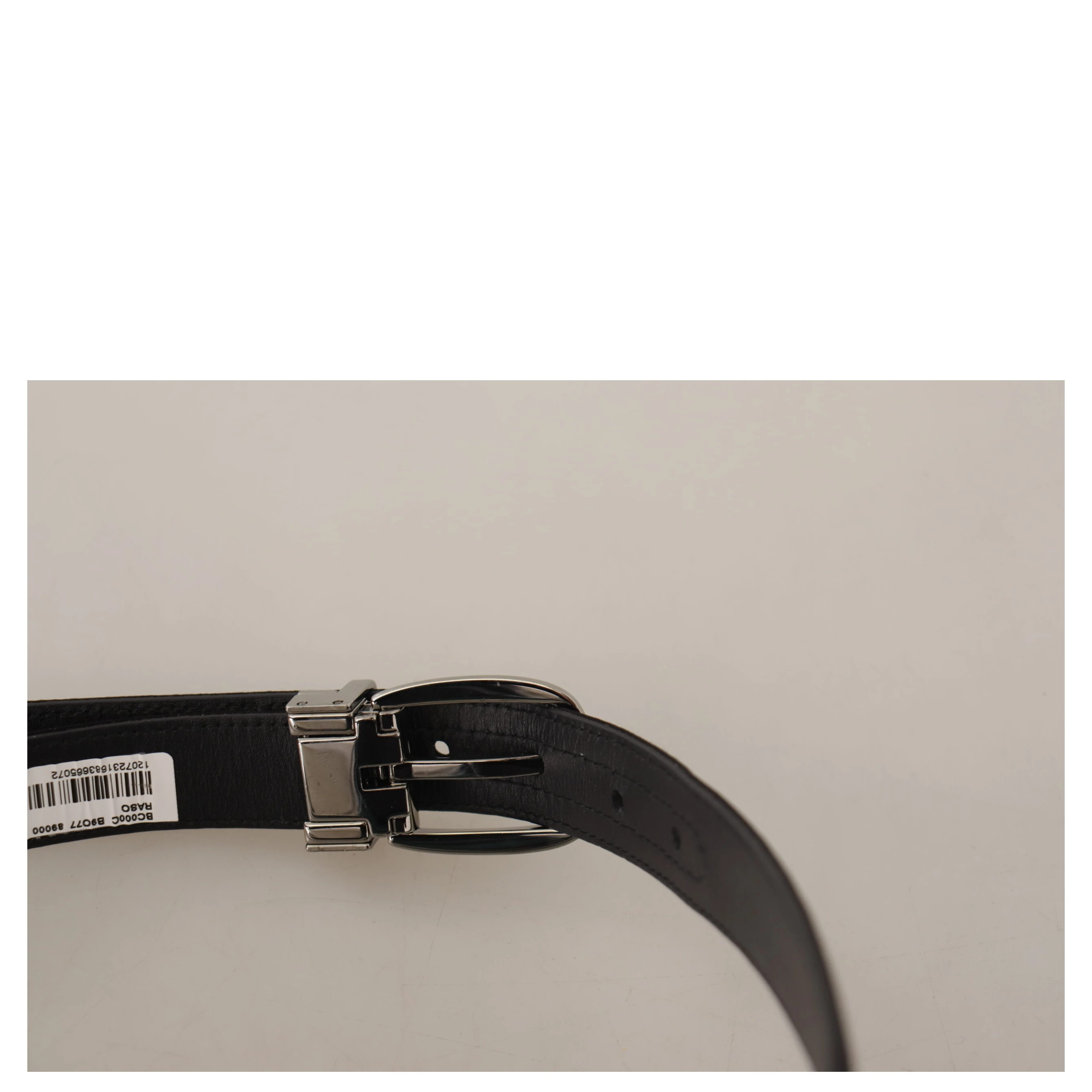 Black Calf Leather Silver Logo Metal Buckle Belt