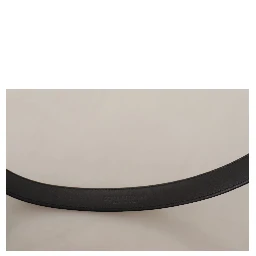 Black Calf Leather Silver Logo Metal Buckle Belt