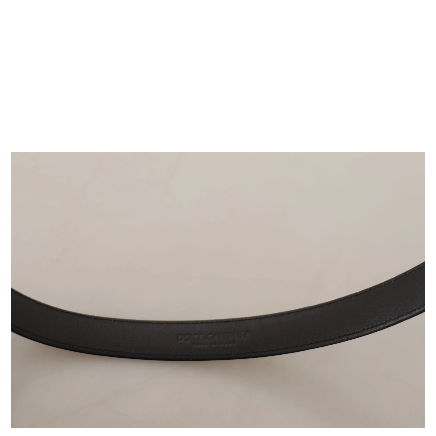 Black Calf Leather Silver Logo Metal Buckle Belt