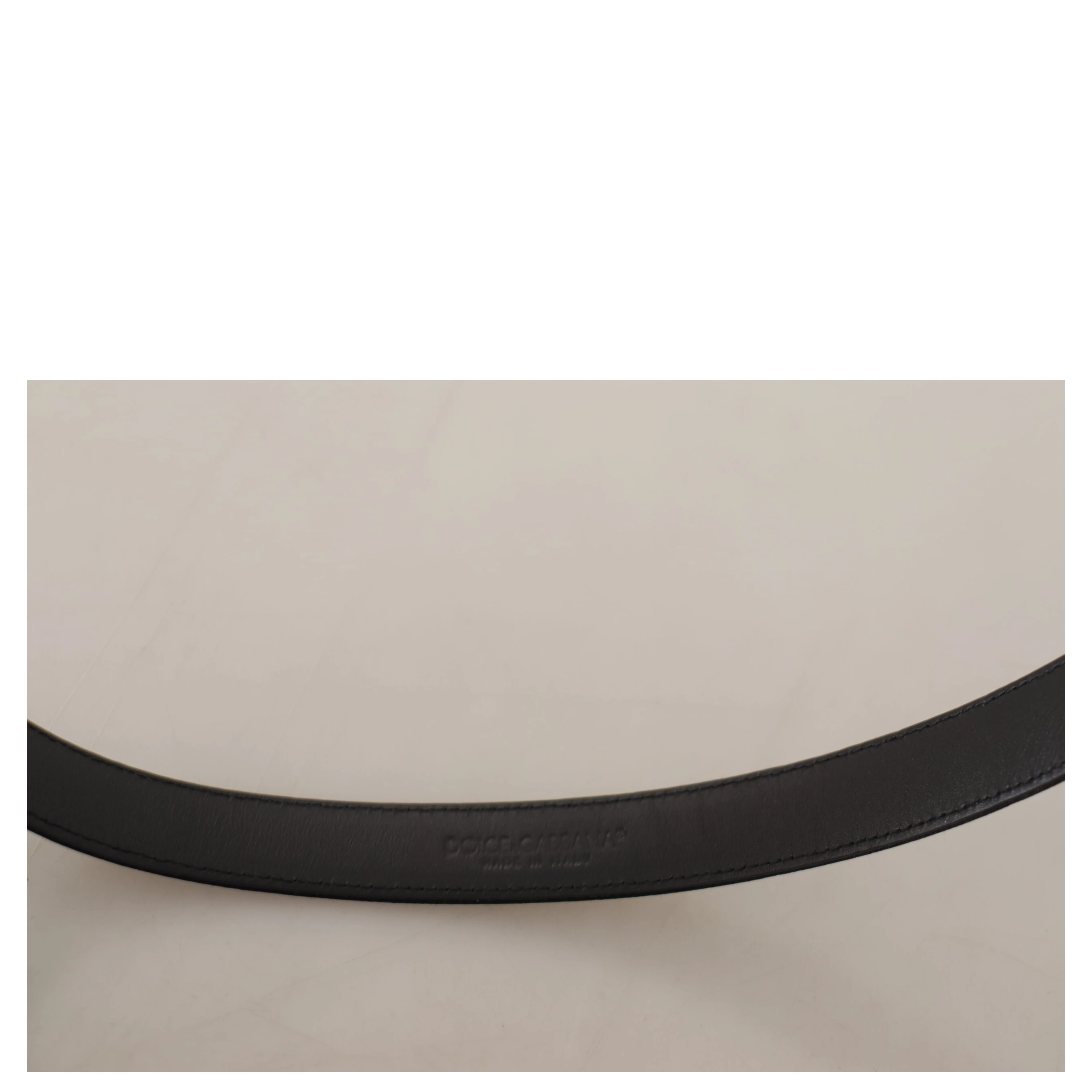 Black Calf Leather Silver Logo Metal Buckle Belt