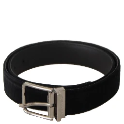 Black Velvet Silver Logo Engraved Metal Buckle Belt