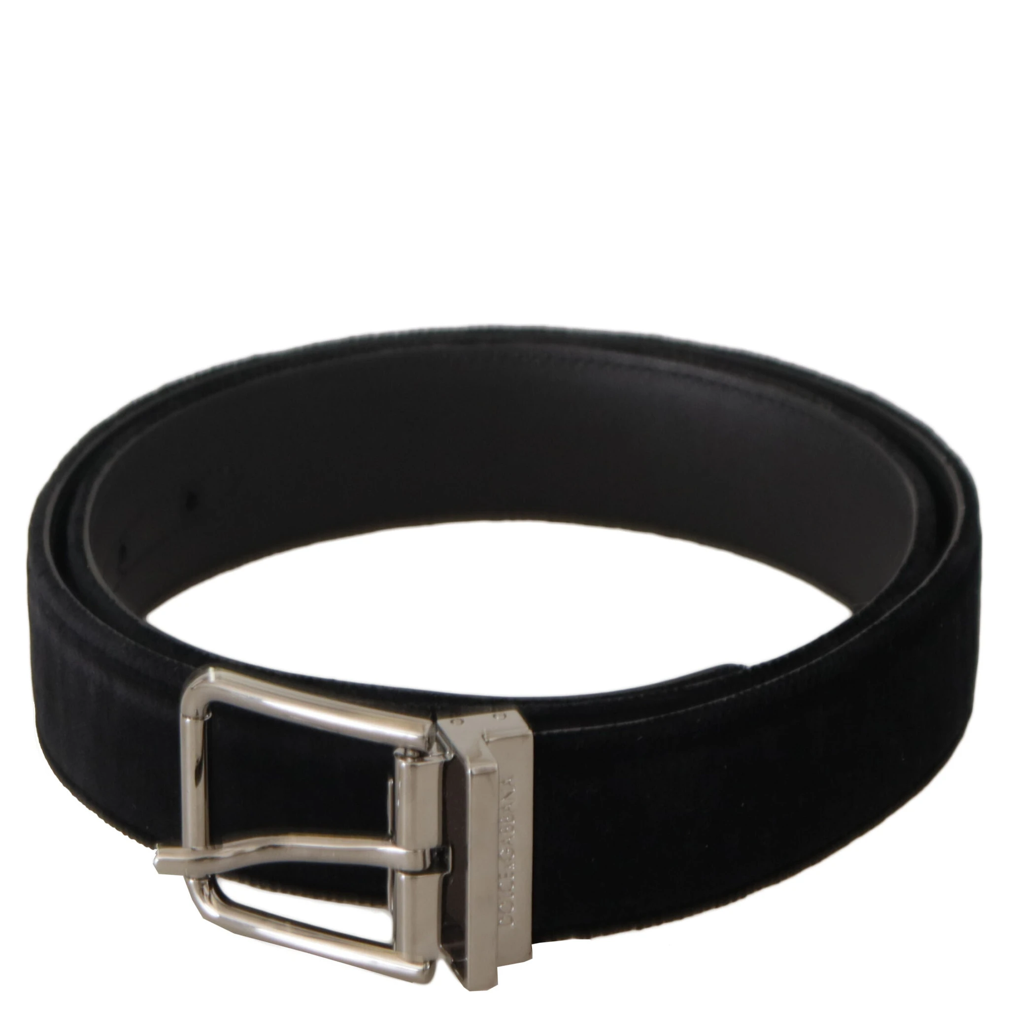 Black Velvet Silver Logo Engraved Metal Buckle Belt