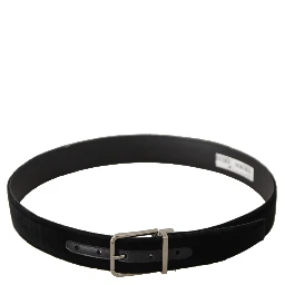 Black Velvet Silver Logo Engraved Metal Buckle Belt