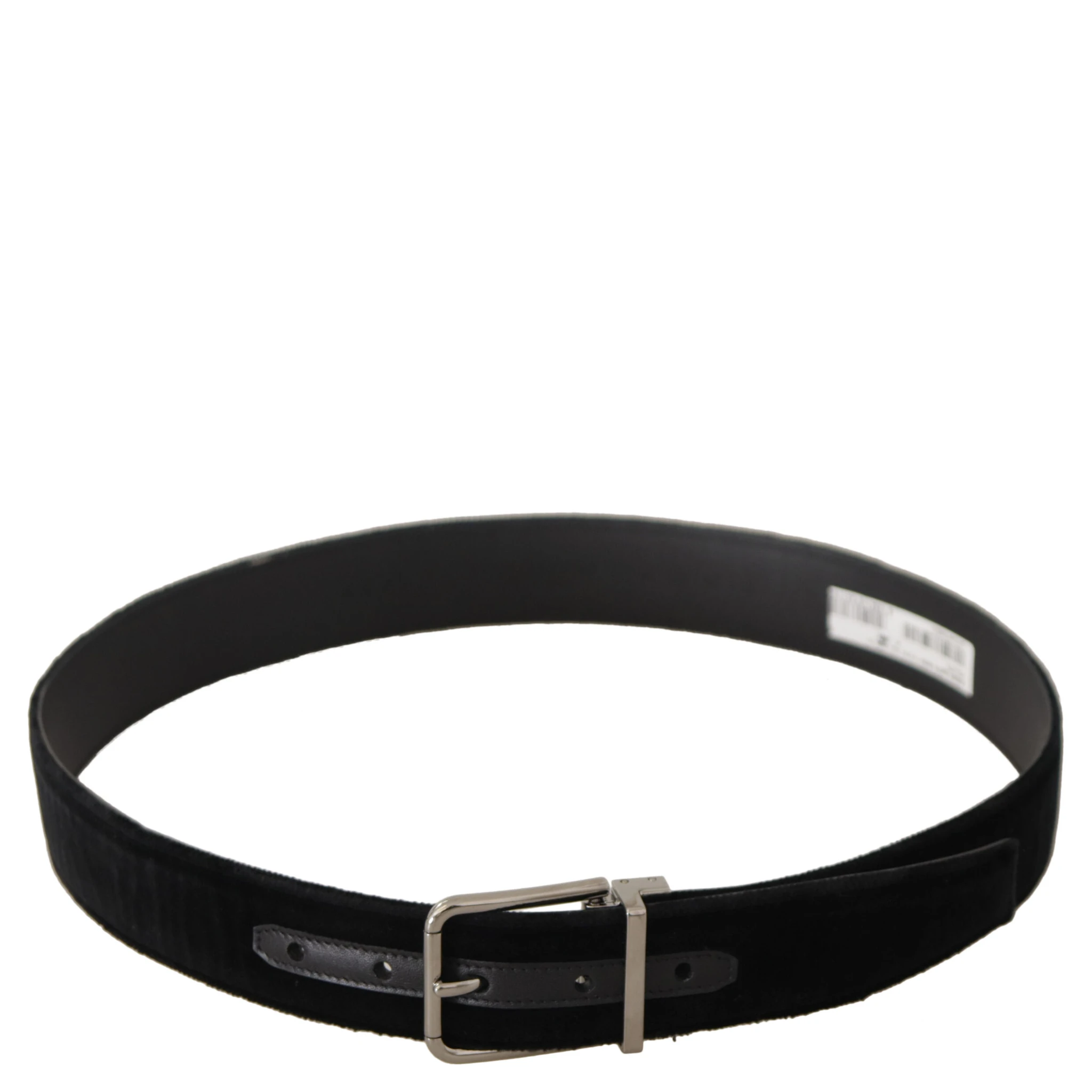 Black Velvet Silver Logo Engraved Metal Buckle Belt